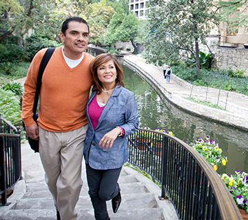 tourist woman and man in outdoor setting